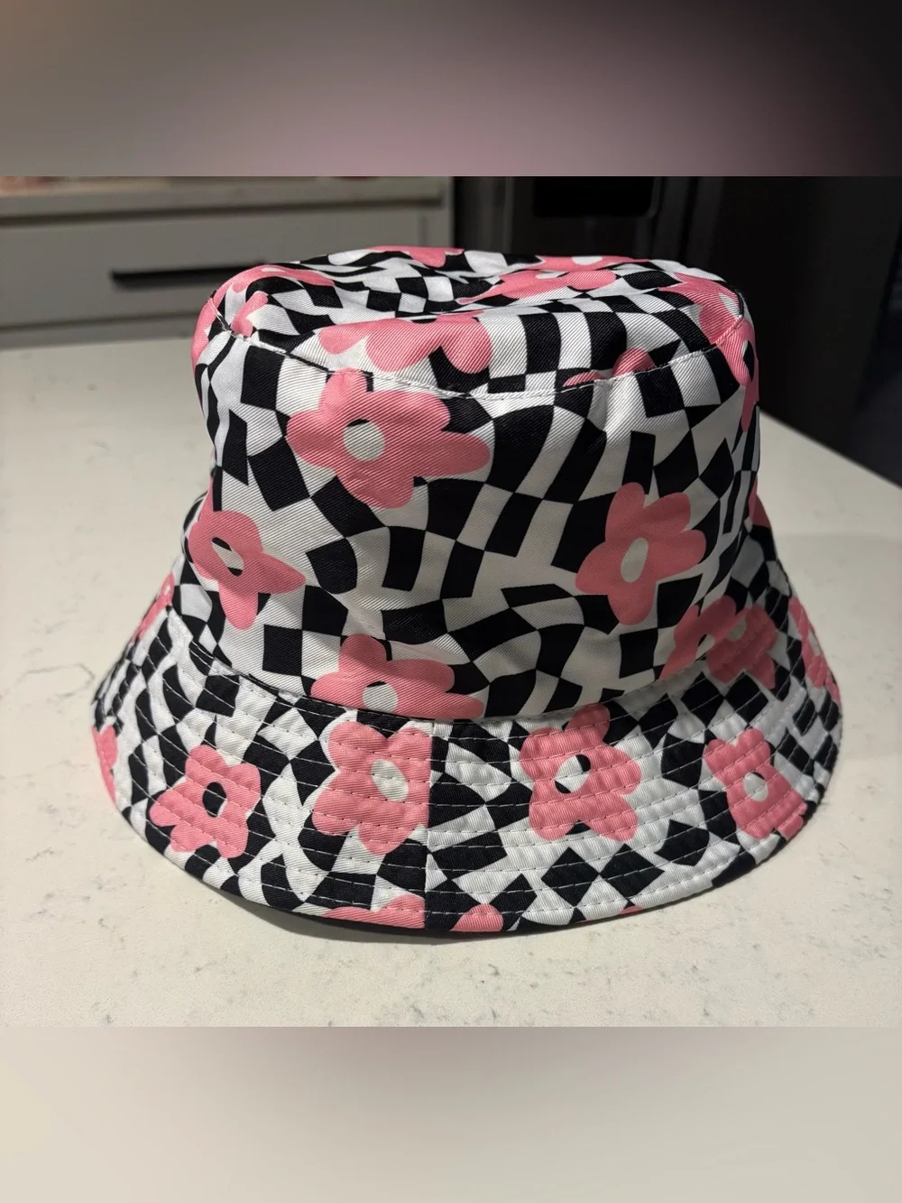 Pink Floral Check Bucket Hat - Women's Sun Hat